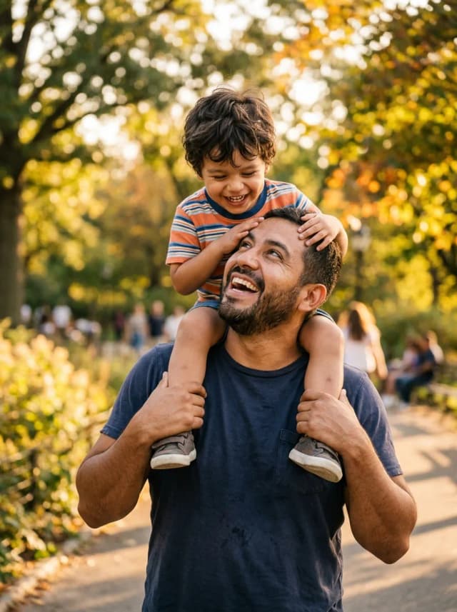 Father and son laughing